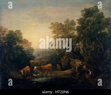 "Rocky bewaldete Landschaft mit rustikalen Liebhaber", 1771-74. Künstler: Thomas Gainsborough. Stockfoto