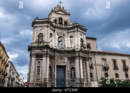 Barockstil Chiesa di San Placido Monaco e Martire (Kirche der Heiligen Placidus) in Catania Stadt auf der Ostseite der Insel Sizilien, Italien Stockfoto