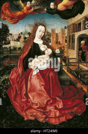 Madonna mit Kind, die 1490s von zwei Engeln gekrönt. Künstler: Meister von Frankfurt (1460-ca. 1533) Stockfoto