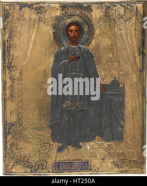 Saint Großfürst Alexander Nevsky, 19. Jahrhundert. Künstler: Russische Ikone Stockfoto