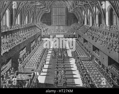 Das Innere des Westminster Hall auf dem Bankett der Krönung von König George II., 1727 (1911). Künstler: S Moore. Stockfoto