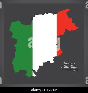 Trentino-Südtirol Karte mit Abbildung der italienischen Nationalflagge Stock Vektor