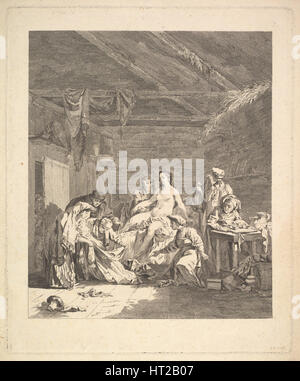 Nach der Hochzeitsnacht müssen die Blätter gezeigt werden. Von Voyage En Sibérie, 1767. Künstler: Saint-Aubin, Augustin, de (1736-1807) Stockfoto