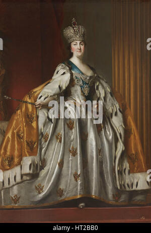 Porträt der Kaiserin Katharina II (1729-1796) in ihre Krönung Roben, Nach 1762. Künstler: Erichsen, Vigilius (1722-1782) Stockfoto