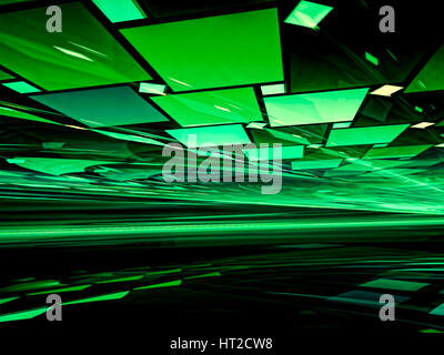 Fraktal-Hintergrund - Kacheln grüne Chaos mit Perspektive und Lichteffekte. Abstrakte computergenerierte Bild für Abdeckungen, Plakate, Web-Design. Stockfoto