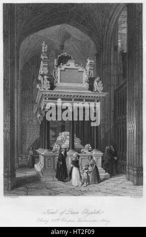 "Grab der Königin Elizabeth: Henry VII Chapel, Westminster Abbey", c1841. Künstler: William Radclyffe. Stockfoto