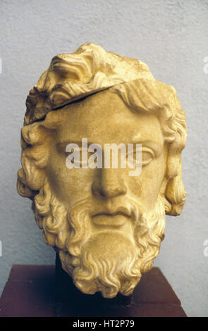 Marmor-Kopf des Zeus, griechischer Gott des Himmels und des Donners, aus der Zeit des römischen Flavian Dynastie (69-96AD). Von in der Nähe von Selcuk in der Westtürkei Stockfoto