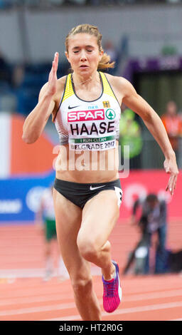 Belgrad, Serbien. 5. März 2017. Rebekka Haase of Germany bei 60m Frauen, Halbfinale 3 am dritten Tag von den 2017 Leichtathletik-Halleneuropameisterschaften in der Kombank-Arena am 5. März 2017 in Belgrad, Serbien. Bildnachweis: Nikola Krstic/Alamy Live-Nachrichten Stockfoto