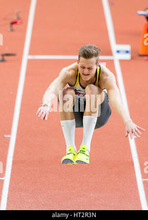 Belgrad, Serbien. 5. März 2017. Max Heb Deutschlands im Dreisprung Männer, Finale am dritten Tag von den 2017 Leichtathletik-Halleneuropameisterschaften in der Kombank-Arena am 5. März 2017 in Belgrad, Serbien. Bildnachweis: Nikola Krstic/Alamy Live-Nachrichten Stockfoto