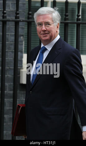 London, Großbritannien. 07 Mär, 2017. Sir Michael Fallon mp Staatssekretär für Verteidigung kommen im Downing Street für ein Treffen. Credit: Wfpa/alamy leben Nachrichten Stockfoto