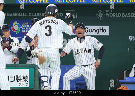 Tokio, Japan. 7. März 2017. Hiroki Kokubo (JPN) WBC: 2017 weltweit klassische erste Runde Pool B Baseball-Spiel zwischen Japan - Kuba im Tokyo Dome in Tokio, Japan. Bildnachweis: YUTAKA/AFLO SPORT/Alamy Live-Nachrichten Stockfoto