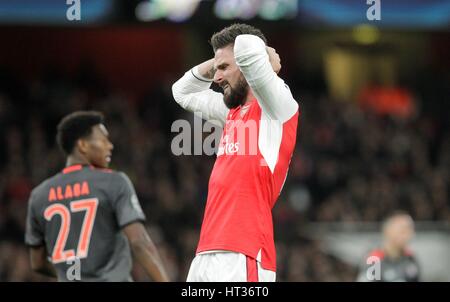 Highbury, UK. 7. März 2017. März 7. 2017, Emirate, London England; UEFA Champions League-Fußball, FC Arsenal gegen FC Bayern München, Olivier Giroud in Aktion Credit: Laurent Lairys/Agence Locevaphotos/Alamy Live News Stockfoto