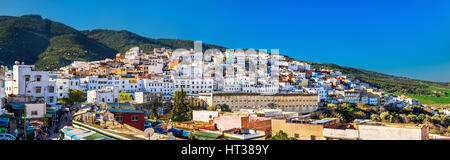 Panorama von Moulay Idriss Zerhoun, einer Stadt im Norden Marokkos Stockfoto