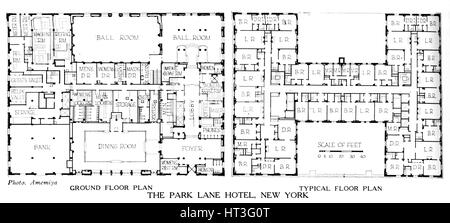 Grundrisse, die Park Lane Hotel, New York City, 1924. Künstler: unbekannt. Stockfoto