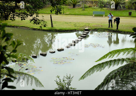 See mit weichen Steinen Terra Nostra Botanischer Garten im Tal von Furnas, Insel Sao Miguel, Azoren Stockfoto