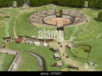 Zuschauer kommen am geht römische Stadt Amphitheater c250 n. Chr. (c1990-2010). Künstler: Peter Urmston. Stockfoto