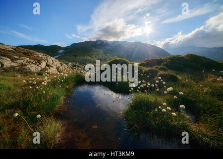 Herrliche Aussicht auf den kleinen See in der Nähe von Totensee See auf der Oberseite Grimselpass. Alpen, die Schweiz, Europa. Stockfoto