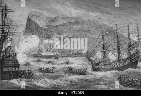 "Die Einnahme von Gibraltar", August 1704 (c1880). Künstler: unbekannt. Stockfoto