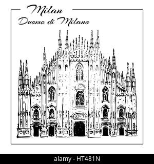 Duomo di Milano. Italien-Sightseeing. Kathedrale in Mailand. Handgezeichnete Skizze Abbildung. Einsetzbar bei Werbung, Reisen, Postkarten, Drucke, Stock Vektor