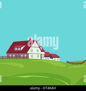 Landschaft im ländlichen Raum mit einer flachen Stilhaus im Frühling oder Sommer Saison. Stock Vektor