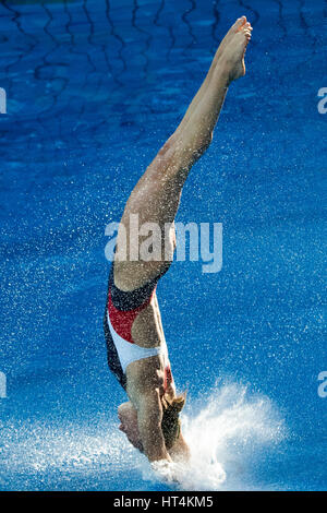 Katrina Young (USA) im Wettbewerb der Frauen 10 m Plattform Tauchen vorläufig bei den Olympischen Sommerspielen 2016. © Paul J. Sutton/PCN-Fotografie. Stockfoto