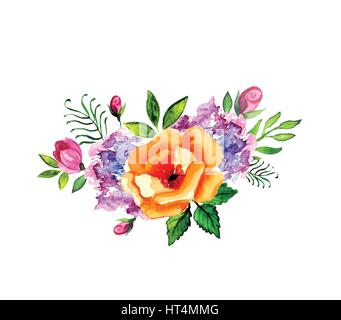 Handgemaltes Aquarell Vektor Blumenstrauß Stock Vektor