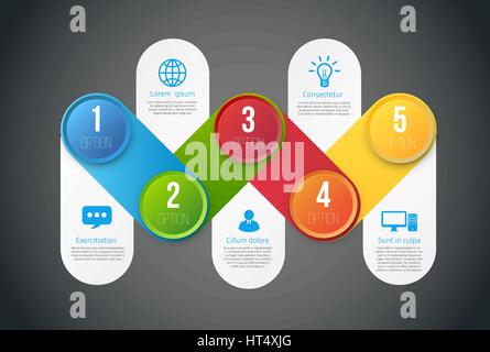 Infografiken mit 5 Stufen oder Optionen gefärbt Stock Vektor