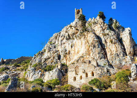 St. Hilarion Burg, eine große Burganlage auf halbem Weg zwischen Kyrenia und Nikosia in Zypern. Stockfoto