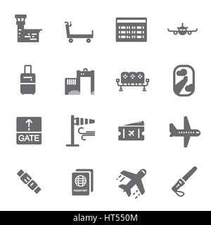 Vektor-Icons schwarz Flughafen eingestellt auf weißem Hintergrund Stock Vektor