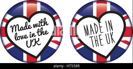 Abzeichen, Stempel oder Logo mit dem britischen Union Jack-Flagge als Stempel der Zustimmung oder Vorsehung Stock Vektor