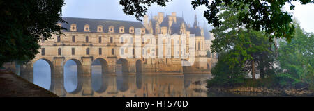 Das Chateau de Chenonceau Spanne Fluss Zeichen Loire-Tal. Chenonceaux, Département Indre-et-Loire Frankreich. Stockfoto