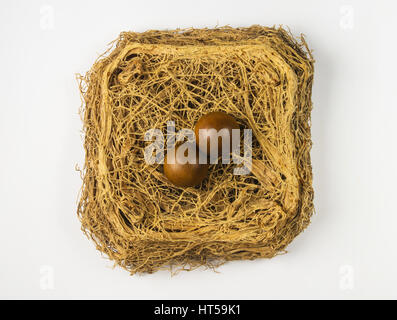 paar hölzernen chinesischen Gesang Kugeln Baoding Gesundheit für Hände in das Nest von den Wurzeln der Pflanzen Stockfoto