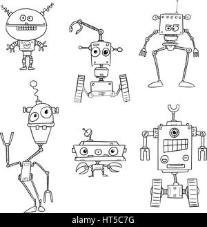 Set01 Cartoon Vektors doodle Roboter Stock Vektor