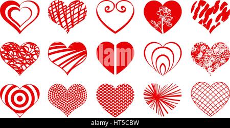 Set02 von Valentine Herz Symbole Vektorzeichnungen Kritzeleien in roter Farbe Stock Vektor