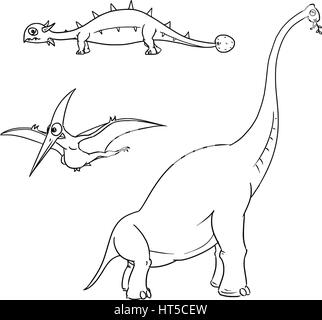 Vektor-Cartoon Set 01 des alten Dinosaurier Monster - Ankylosaurus, Brachiosaurus, pterodactylus Stock Vektor