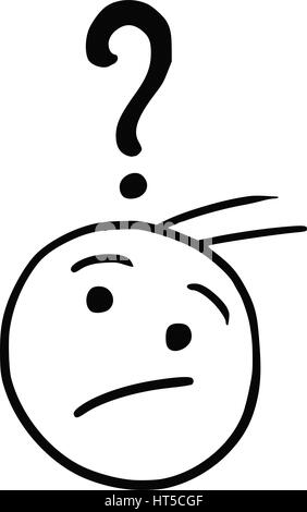 Cartoon-Vektor doodle Stickman männliches Gesicht mit Fragezeichen oben Stock Vektor