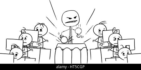 Cartoon Vektor Doodle Stickman Chef spielt die große Trommel erzwingen Computer Arbeiter schneller arbeiten Stock Vektor