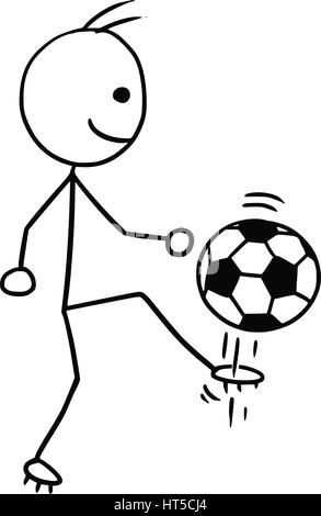 Cartoon Vector Stickman Fußball-Football-Spieler den Ball, Schüsse aufs Tor oder pass Stock Vektor