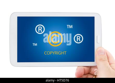 Copyright, eingetragenes, Markensymbole auf Tablet-pc-Anzeige Stockfoto