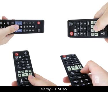 TV-Fernbedienung set isolierten auf weißen Hintergrund Stockfoto