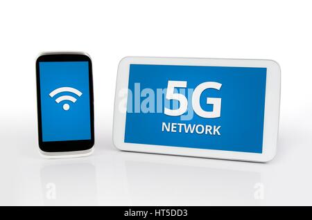 Mobile Geräte mit 5G standard Netzwerkkommunikation Stockfoto