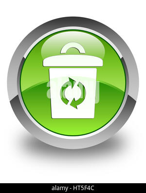 Papierkorb-Symbol auf glänzende grüne runde Taste abstrakte Abbildung isoliert Stockfoto
