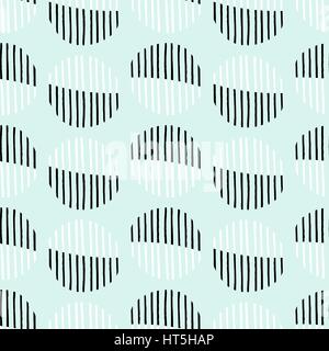 Nahtlose abstrakte, sich wiederholende Muster mit geometrischen Formen in schwarz und weiß auf hellblauem Hintergrund. Stock Vektor