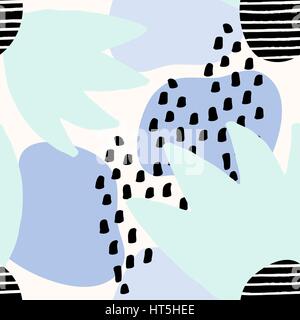 Collage-Stil nahtlose Muster mit abstrakten und organische Formen in Pastell blau, Lavendel, schwarz und Creme. Moderne und originelle Textile, wrappin Stock Vektor