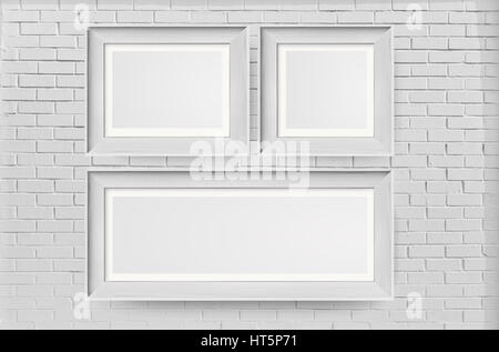 Bilderrahmen auf weiße Ziegel Wand - innen, Innenraum, Wand - Gebäude Stockfoto