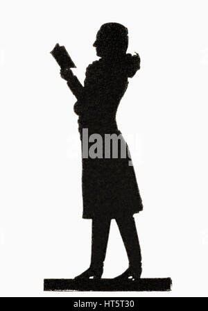 Ein Papier-Silhouette von Goethe.  Johann Wolfgang von Goethe, 1749-1832.  Deutscher Schriftsteller und Staatsmann.  Schneiden-Porträts, populär in der Regel im Profil, aus schwarzem Karton in der Mitte des 18. Jahrhunderts eine günstige, aber effektive Alternative zu Portrait-Miniatur.  Aus Meyers Lexikon veröffentlicht 1927. Stockfoto