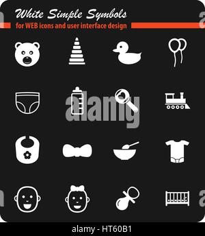 Baby weiße Symbole einfach für Web-Icons und User-Interface-design Stock Vektor