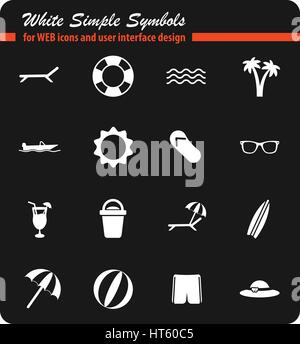 Strand weiße Symbole einfach für Web-Icons und User-Interface-design Stock Vektor
