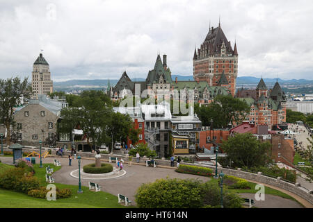 Altstadt von Quebec und eine Ansicht des Fairmont Le Château Frontenac Stockfoto