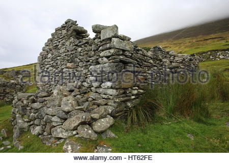 Überreste eines verlassenen 19. Jahrhundert Dorfes auf Achill Island, County Mayo, Irland Stockfoto